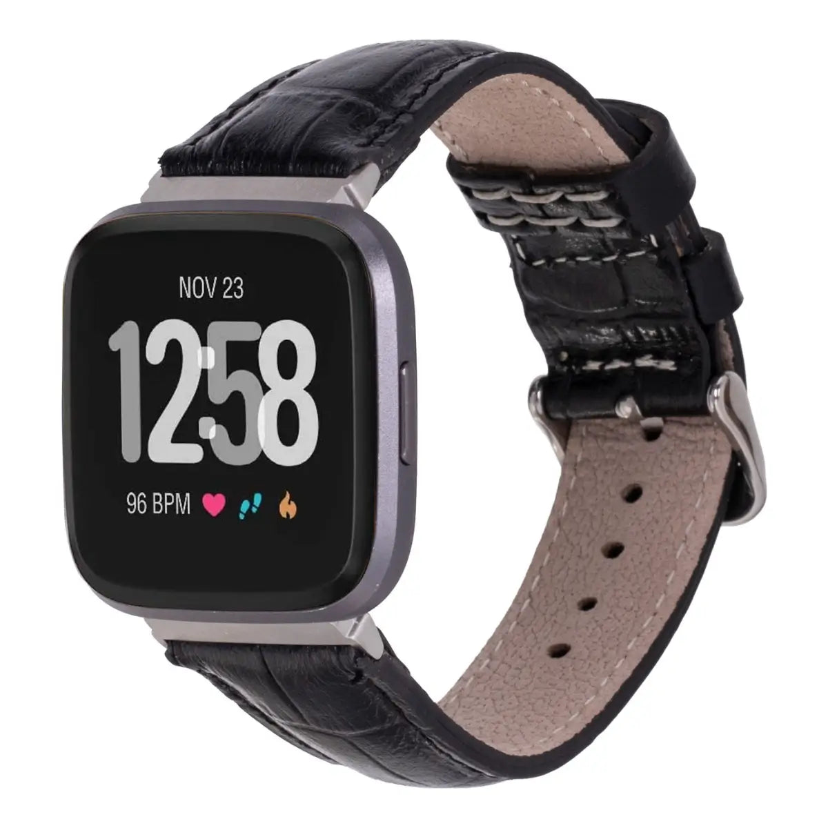 Black Croco Pattern Leather Fitbit Watch Band