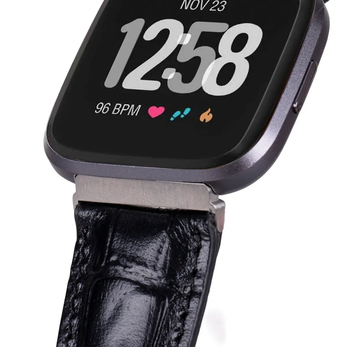 Black Croco Pattern Leather Fitbit Watch Band