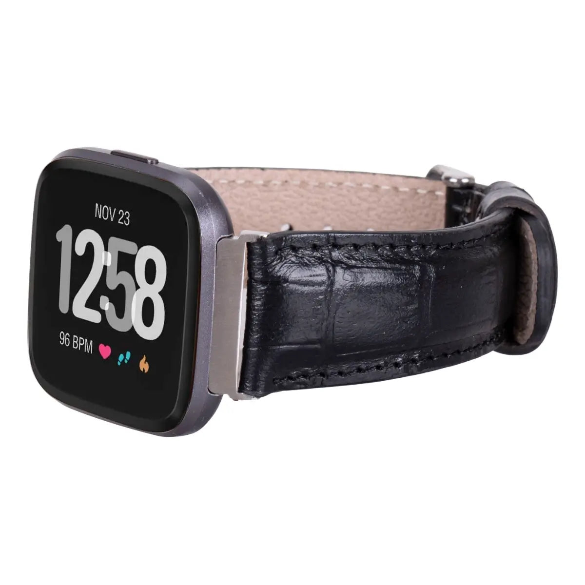 Black Croco Pattern Leather Fitbit Watch Band