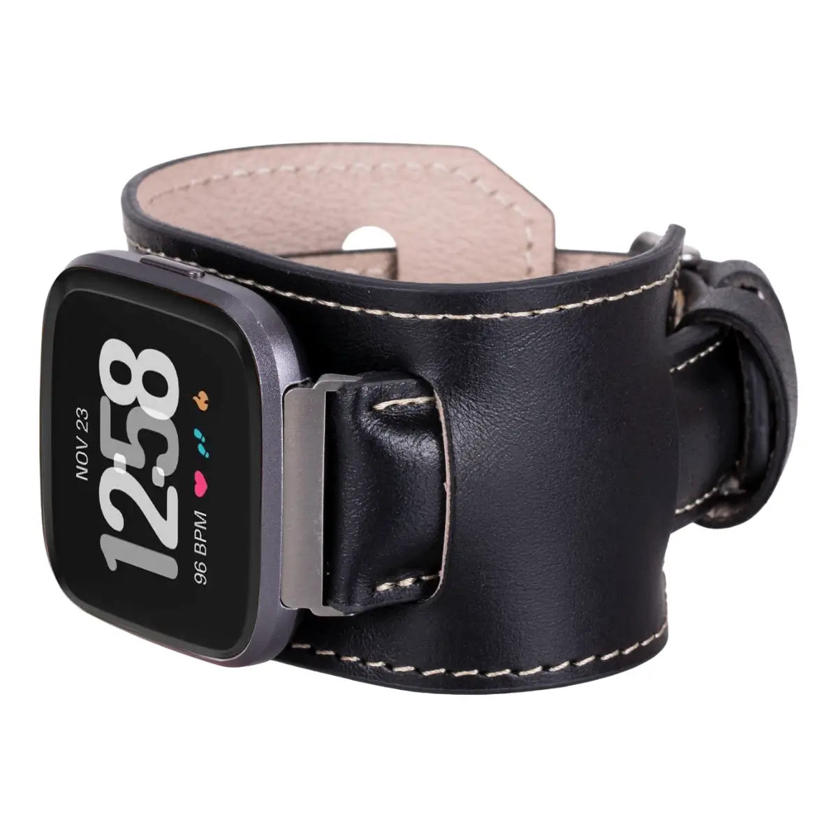 Black Leather Cuff Fitbit Watch Band
