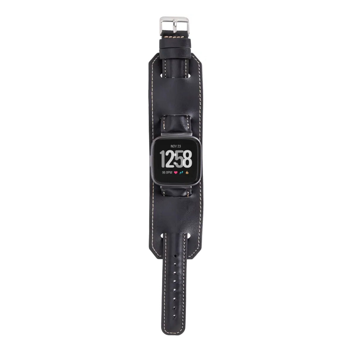 Black Leather Cuff Fitbit Watch Band