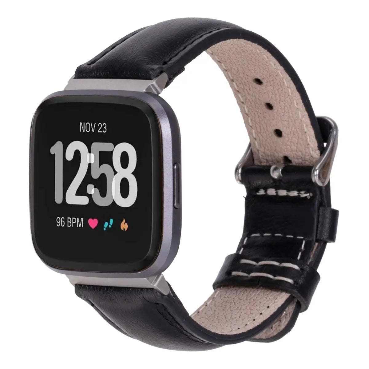 Black Leather Fitbit Watch Band