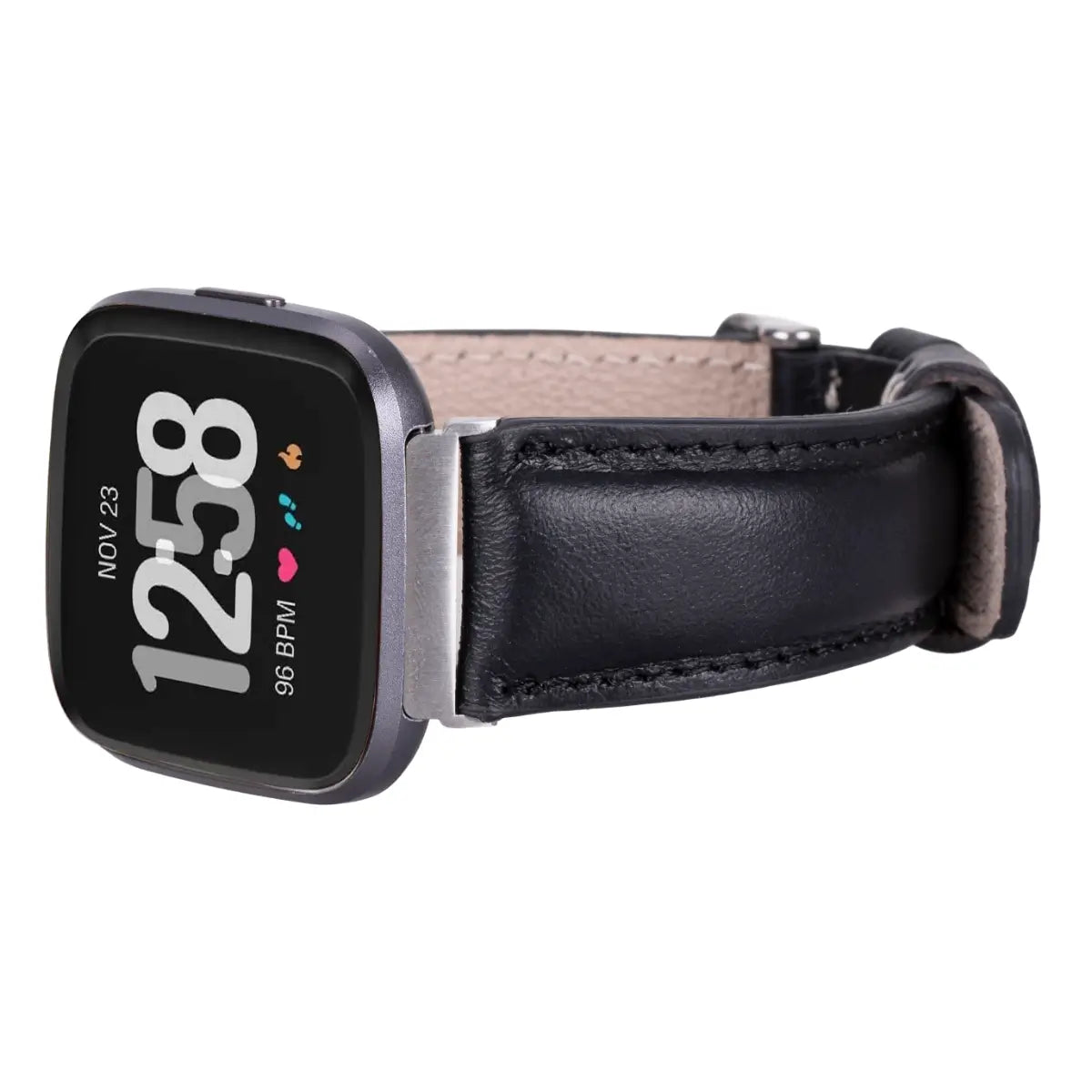 Black Leather Fitbit Watch Band