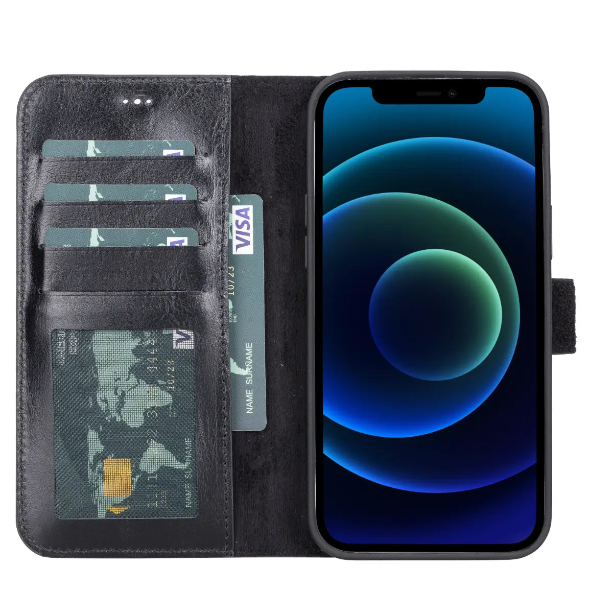 Black Leather Magnetic Case for iPhone 13 Pro
