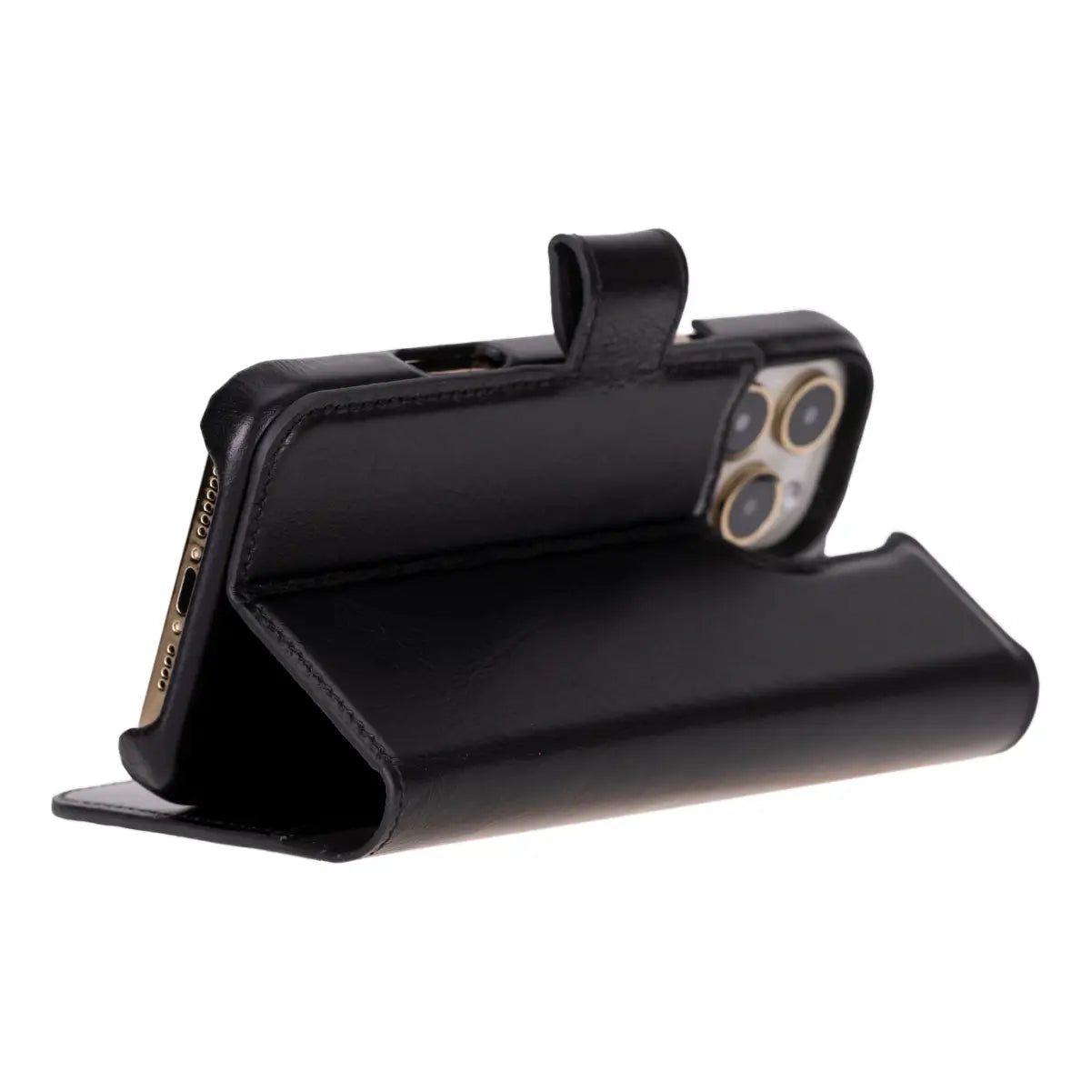 Black Leather Prestige Wallet Case for iPhone 16 Pro