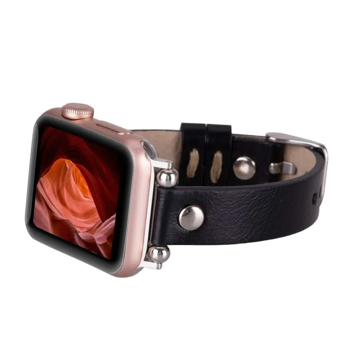 Black Leather Ultra Slim Apple Watch Band