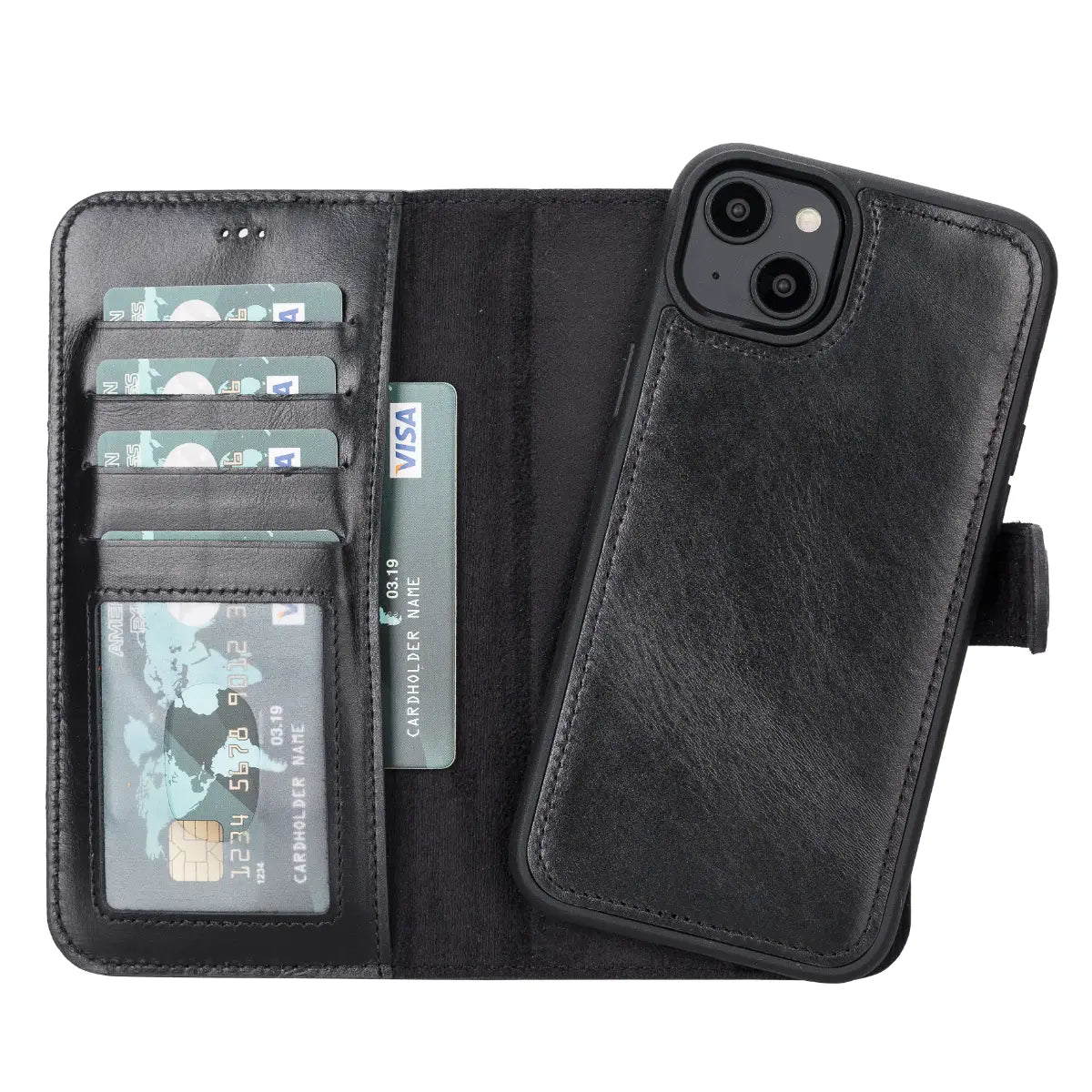 Black Leather Wallet Case for iPhone 14 Plus