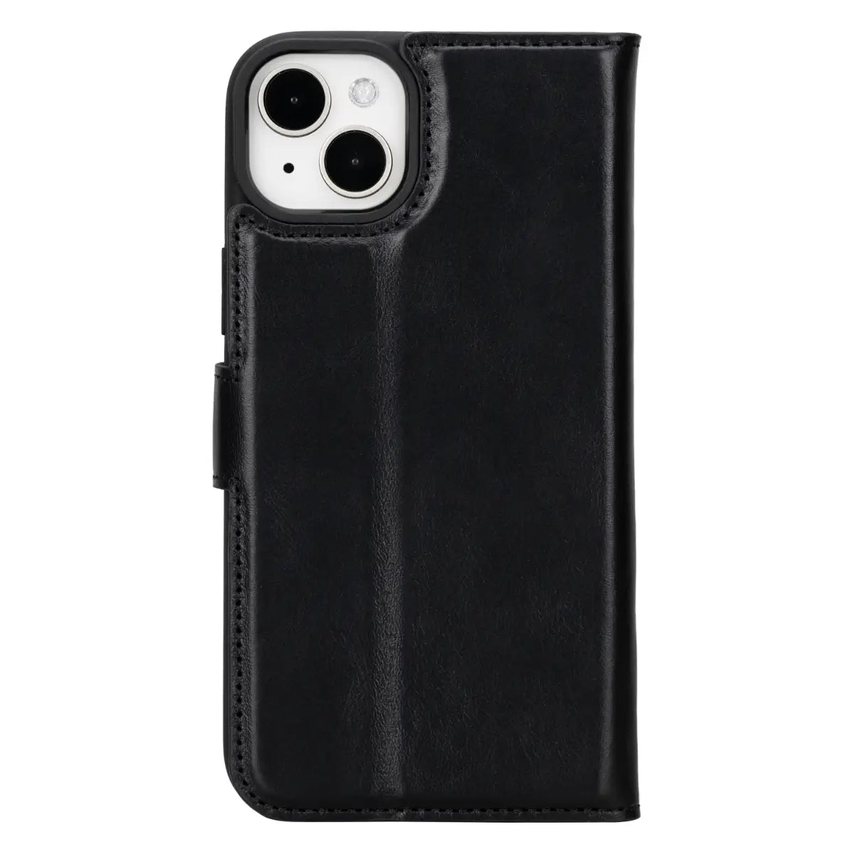 Black Leather Wallet Case for iPhone 15 Plus