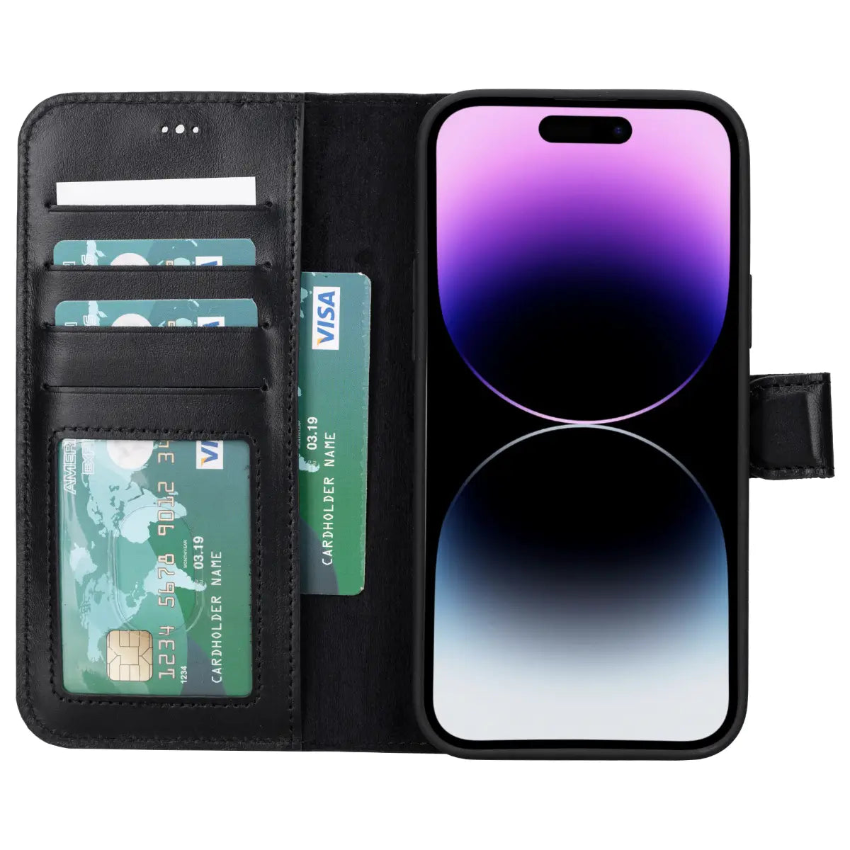 Black Leather Wallet Case for iPhone 15 Plus