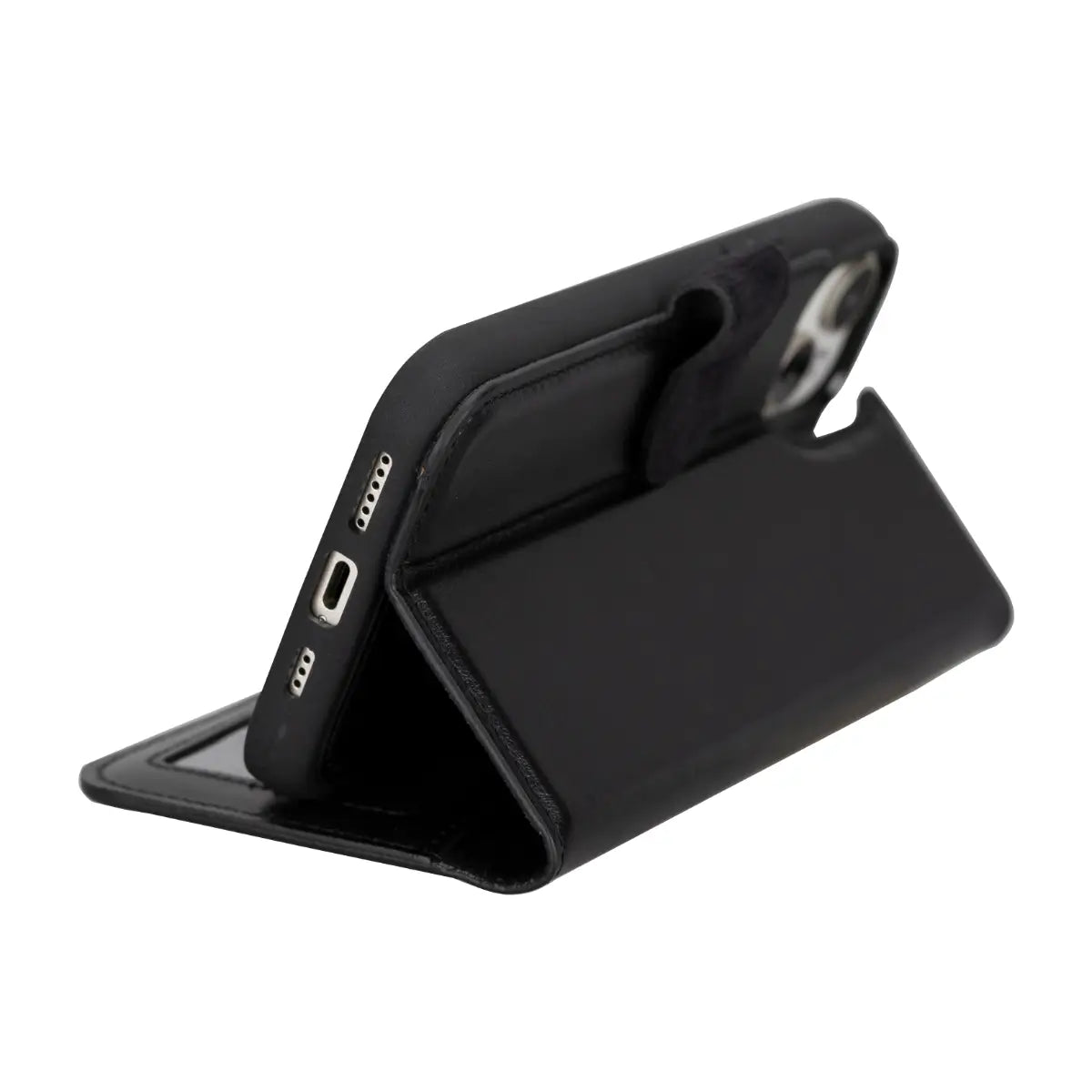Black Leather Wallet Case for iPhone 15 Plus