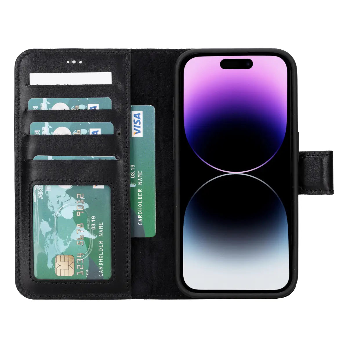Black Leather Wallet Case for iPhone 15 Pro