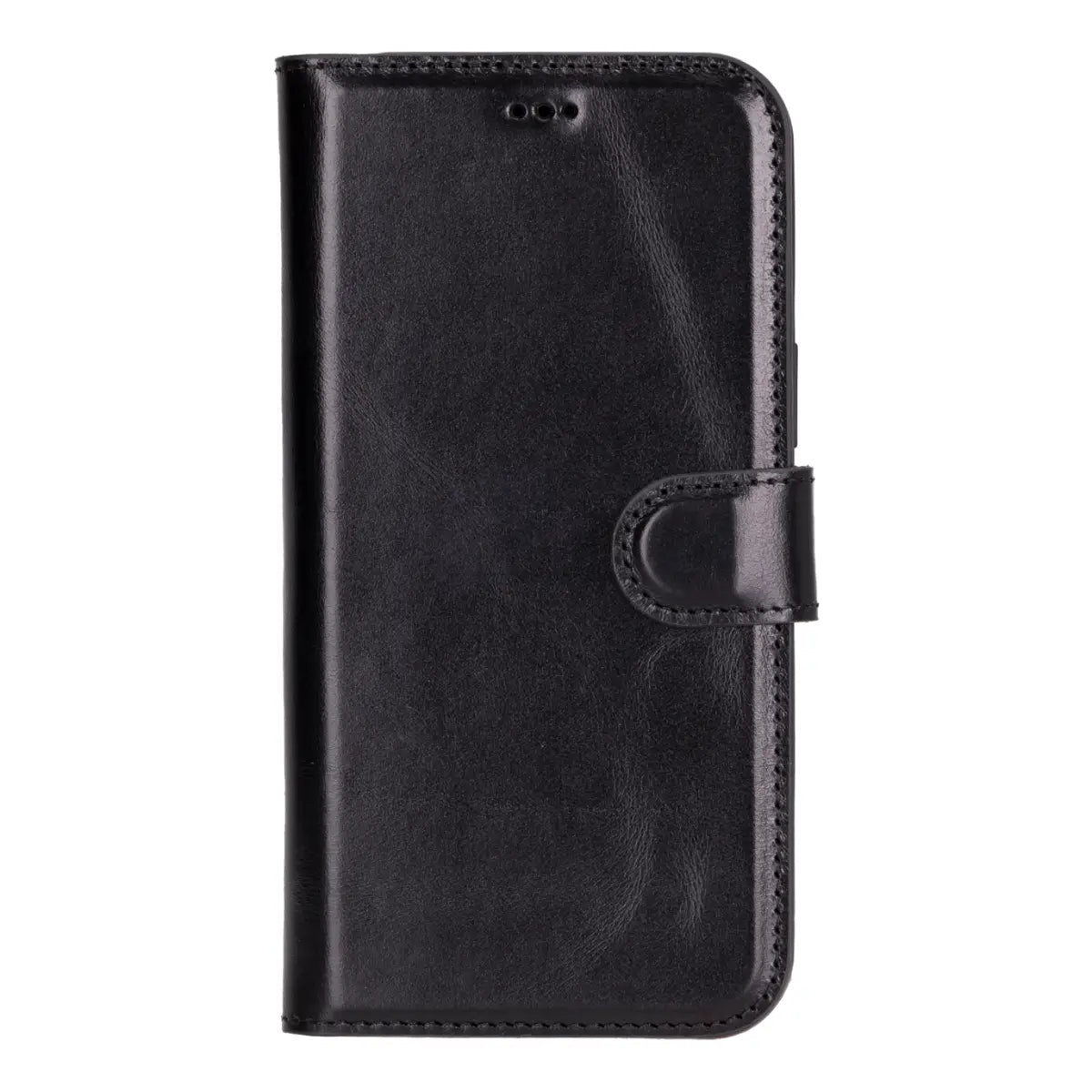Black Leather Wallet Case for iPhone 16