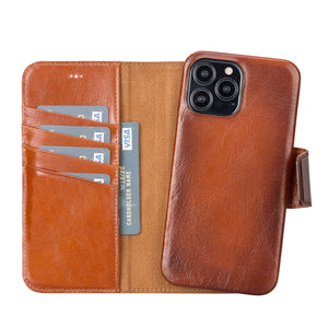 Burnished Tan Leather Magnetic Wallet Case for iPhone 15 Pro (6.1"), Prestige