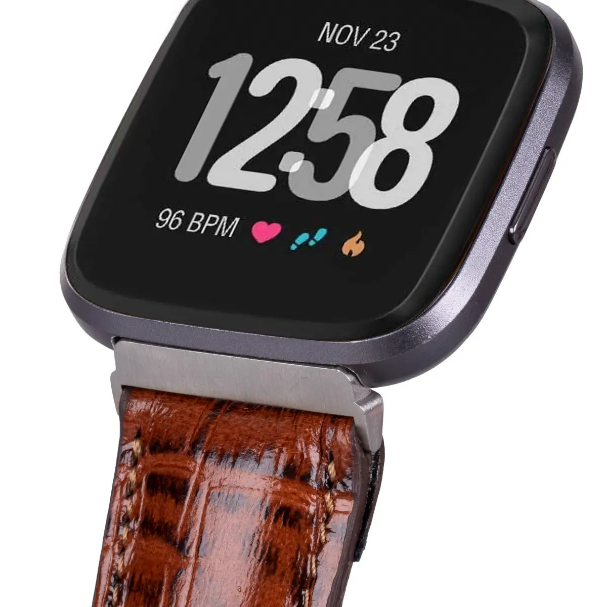Brown Croco Pattern Leather Fitbit Watch Band