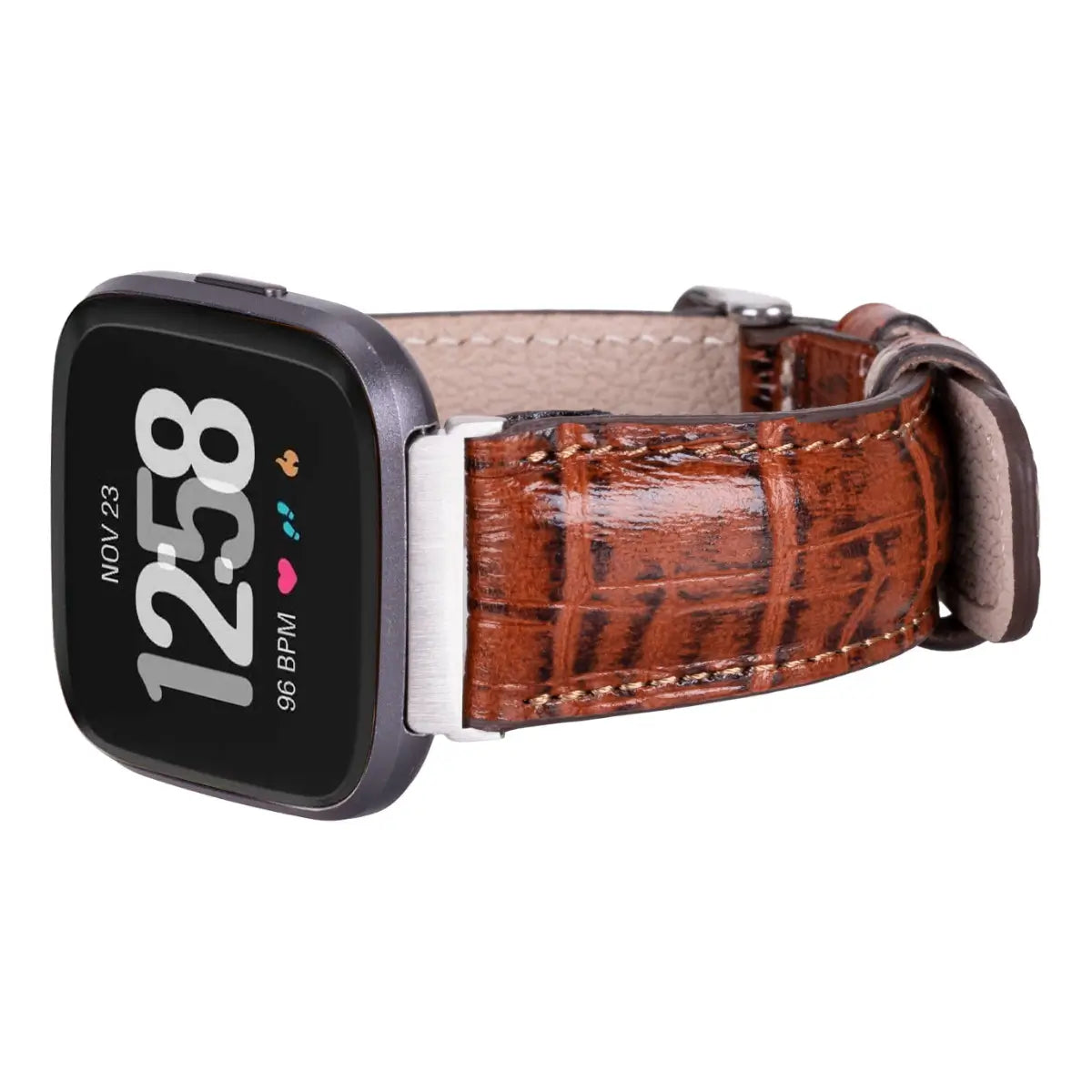 Brown Croco Pattern Leather Fitbit Watch Band