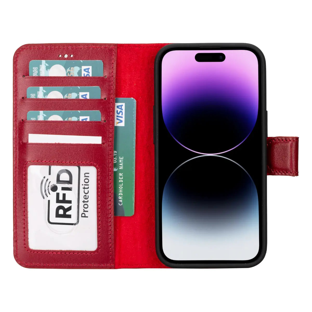 Burnished Red Leather Magnetic Case for iPhone 15