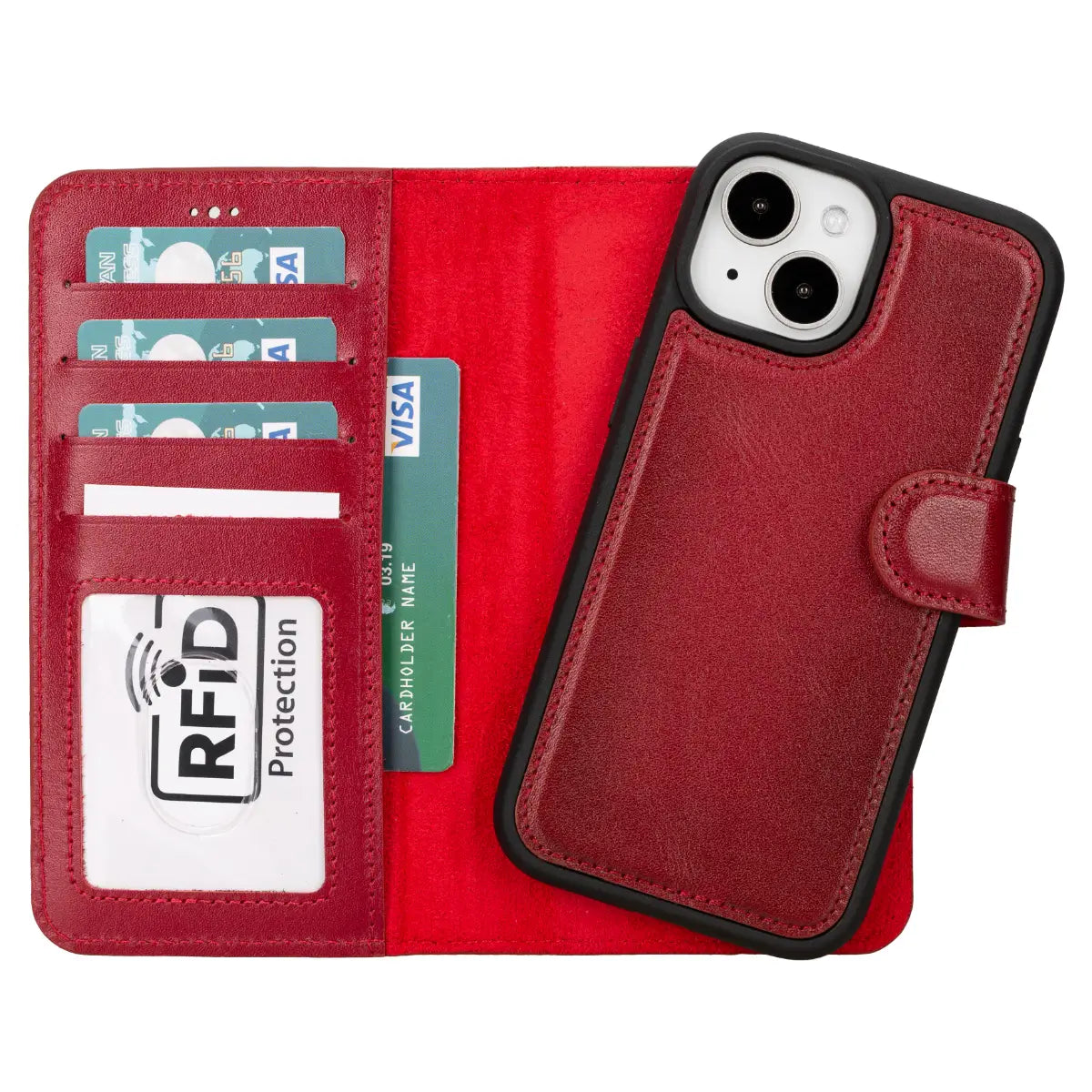 Burnished Red Leather Magnetic Case for iPhone 15