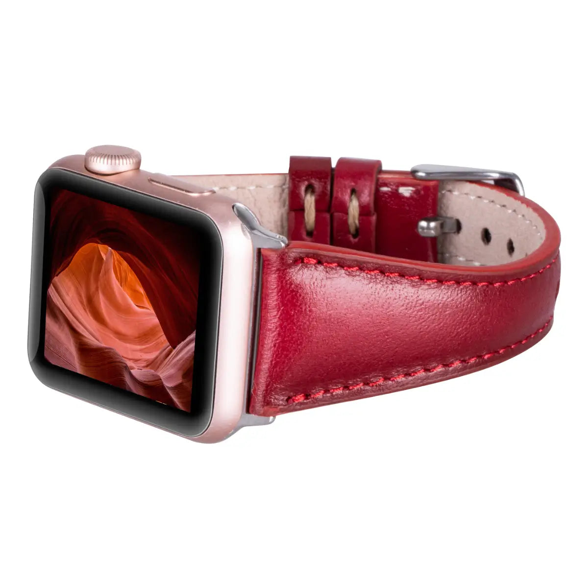 Burnished Red Leather Slim Apple Watch Band