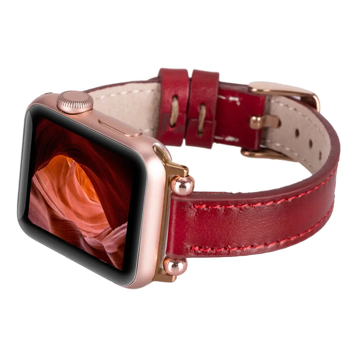 Burnished Red Leather Ultra Slim Apple Watch Band