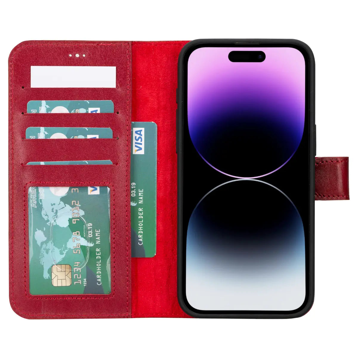 Burnished Red Leather Wallet Case for iPhone 15 Pro Max
