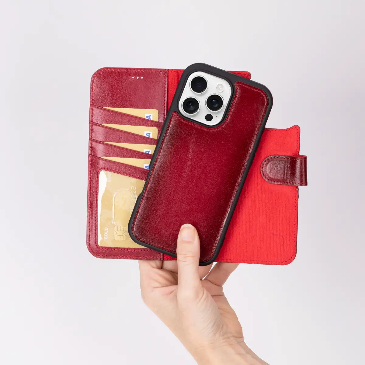 Burnished Red Leather Wallet Case for iPhone 16 Pro Max