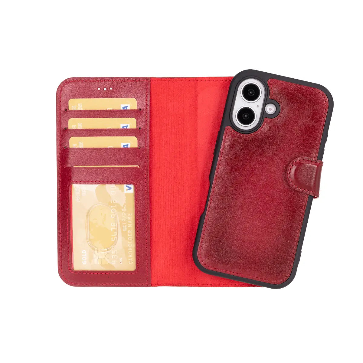 Burnished Red Leather Wallet Case for iPhone 16