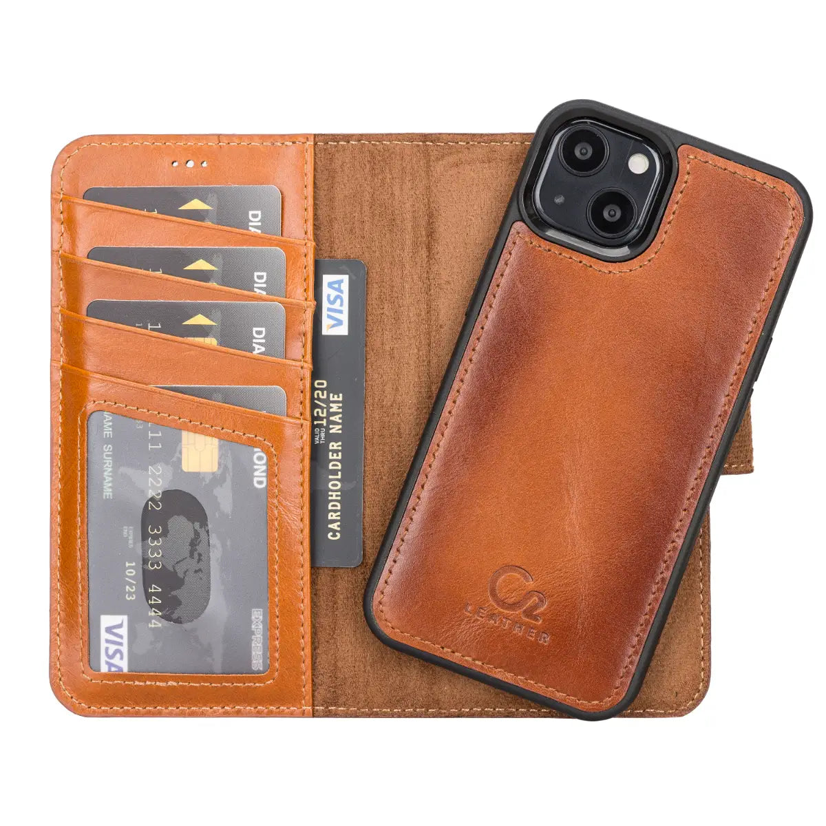 Burnished Tan Leather Wallet Case for iPhone 13 Mini