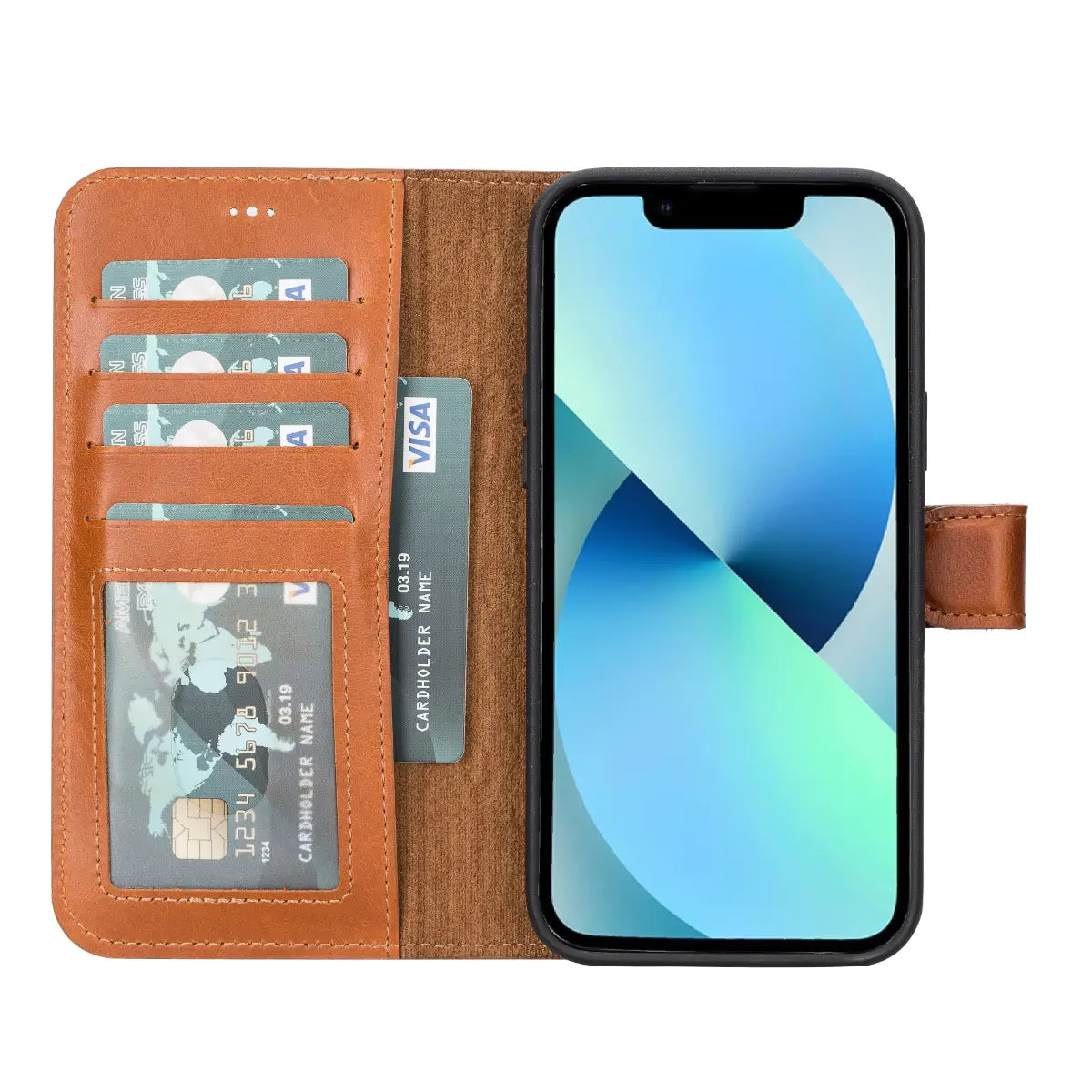 Burnished Tan Leather Wallet Case for iPhone 14 Plus