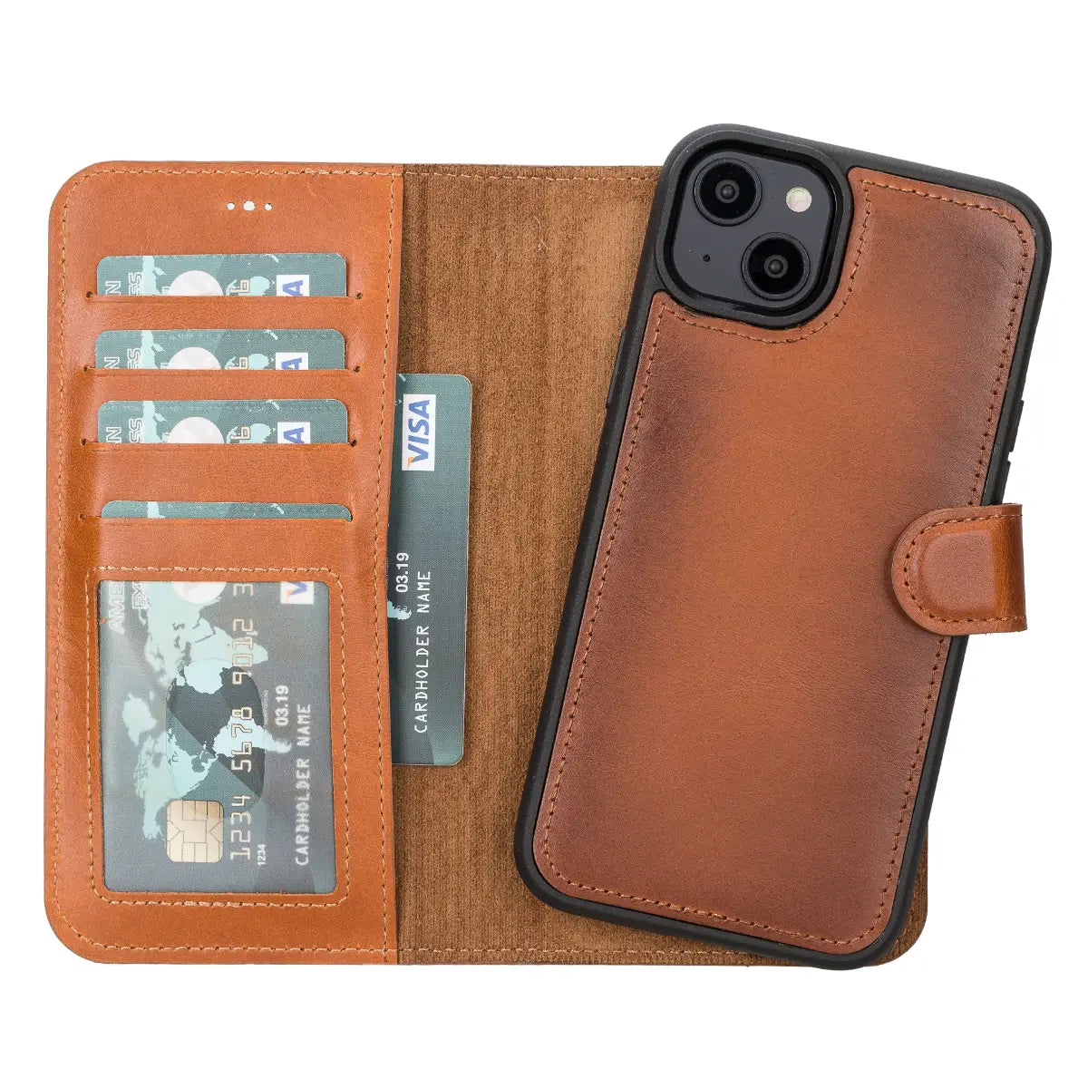 Burnished Tan Leather Wallet Case for iPhone 14 Plus