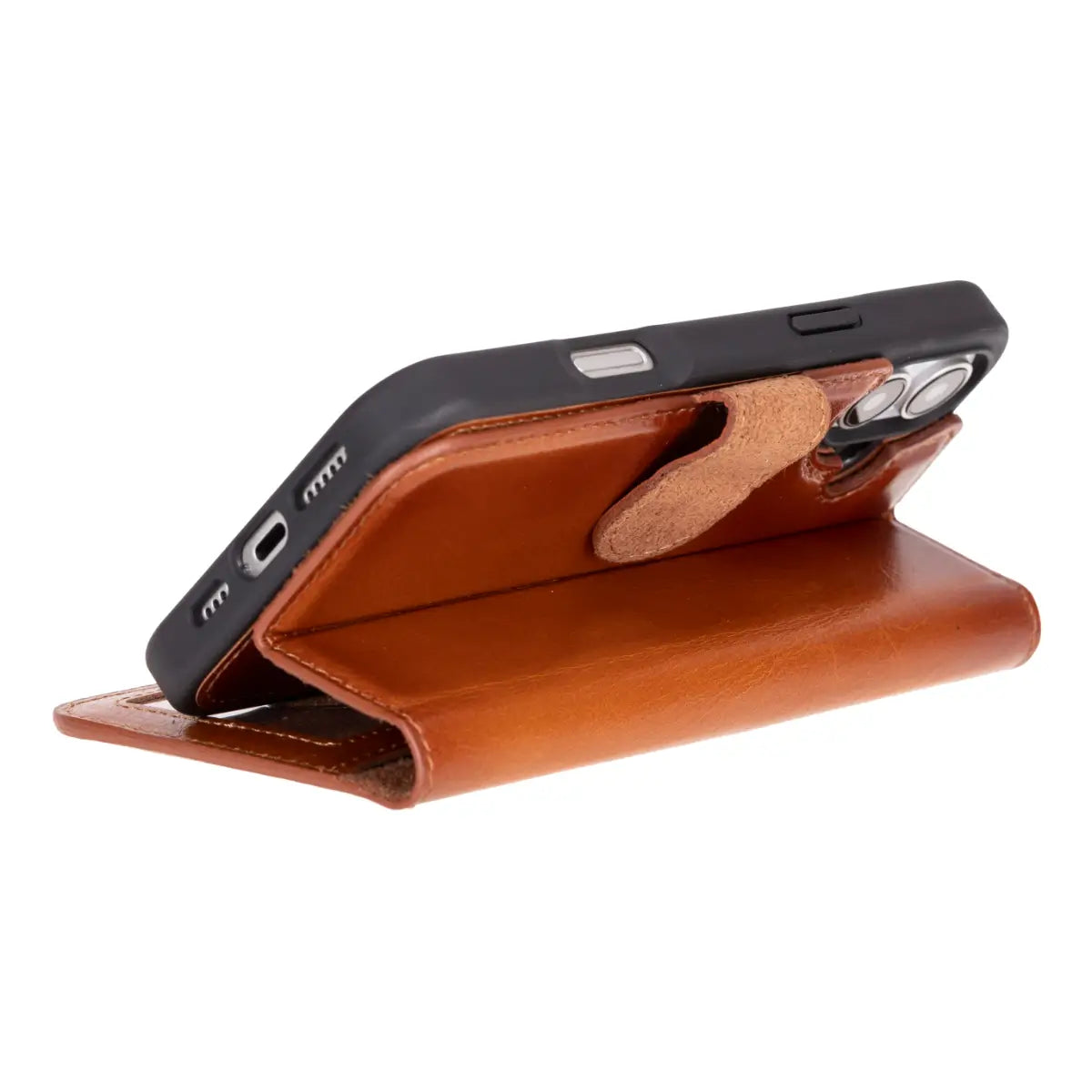 Burnished Tan Leather Wallet Case for iPhone 16 Plus