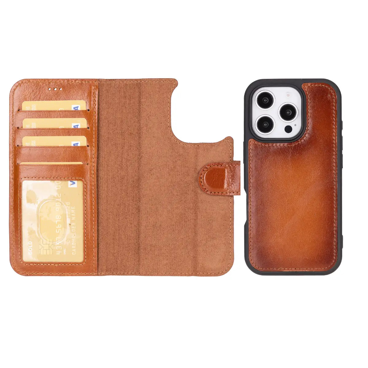 Burnished Tan Leather Wallet Case for iPhone 16 Pro
