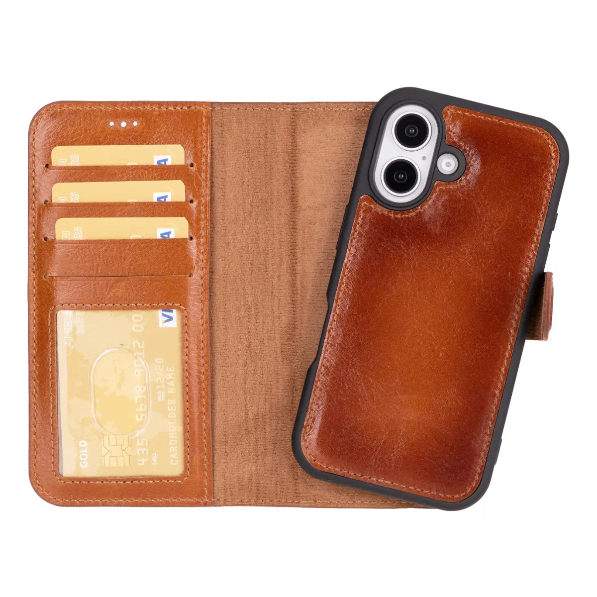 Burnished Tan Leather Wallet Case for iPhone 16