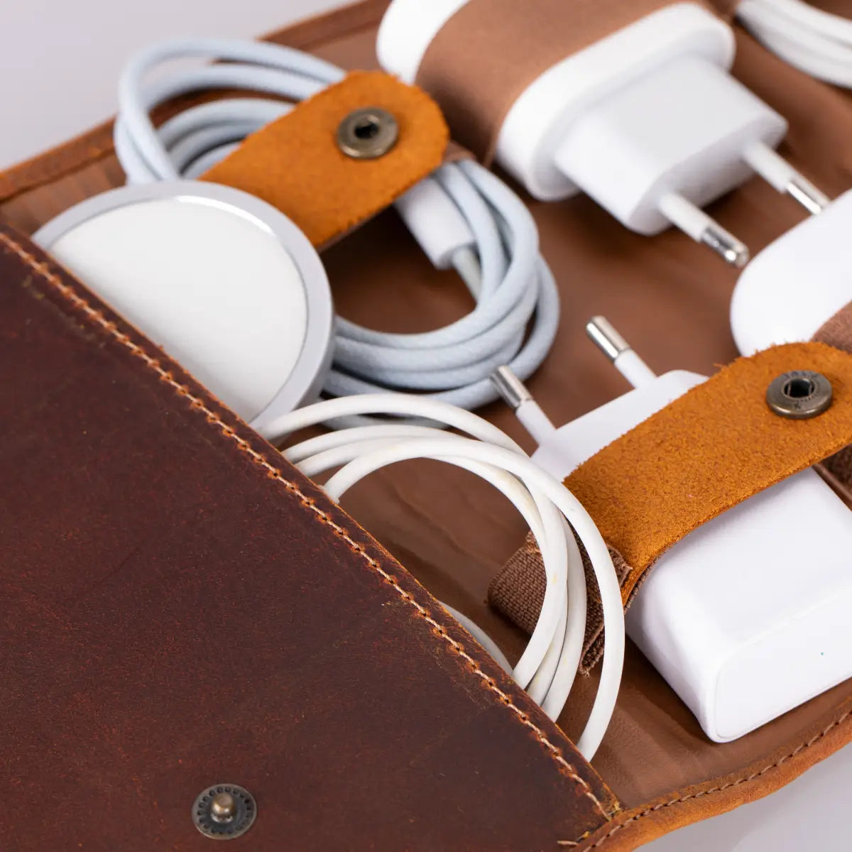 Camel Brown Leather Cable Organizer