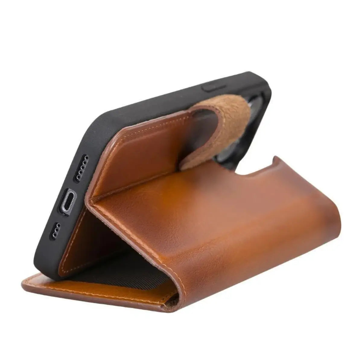 Camel Brown Leather Wallet Case for iPhone 13 Pro Max