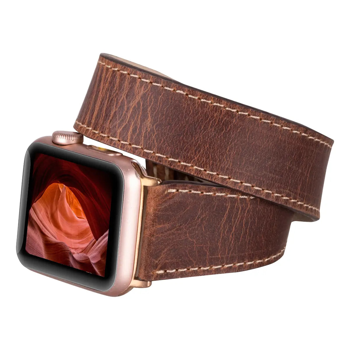 Distressed Brown Leather Double Tour Apple Watch Band