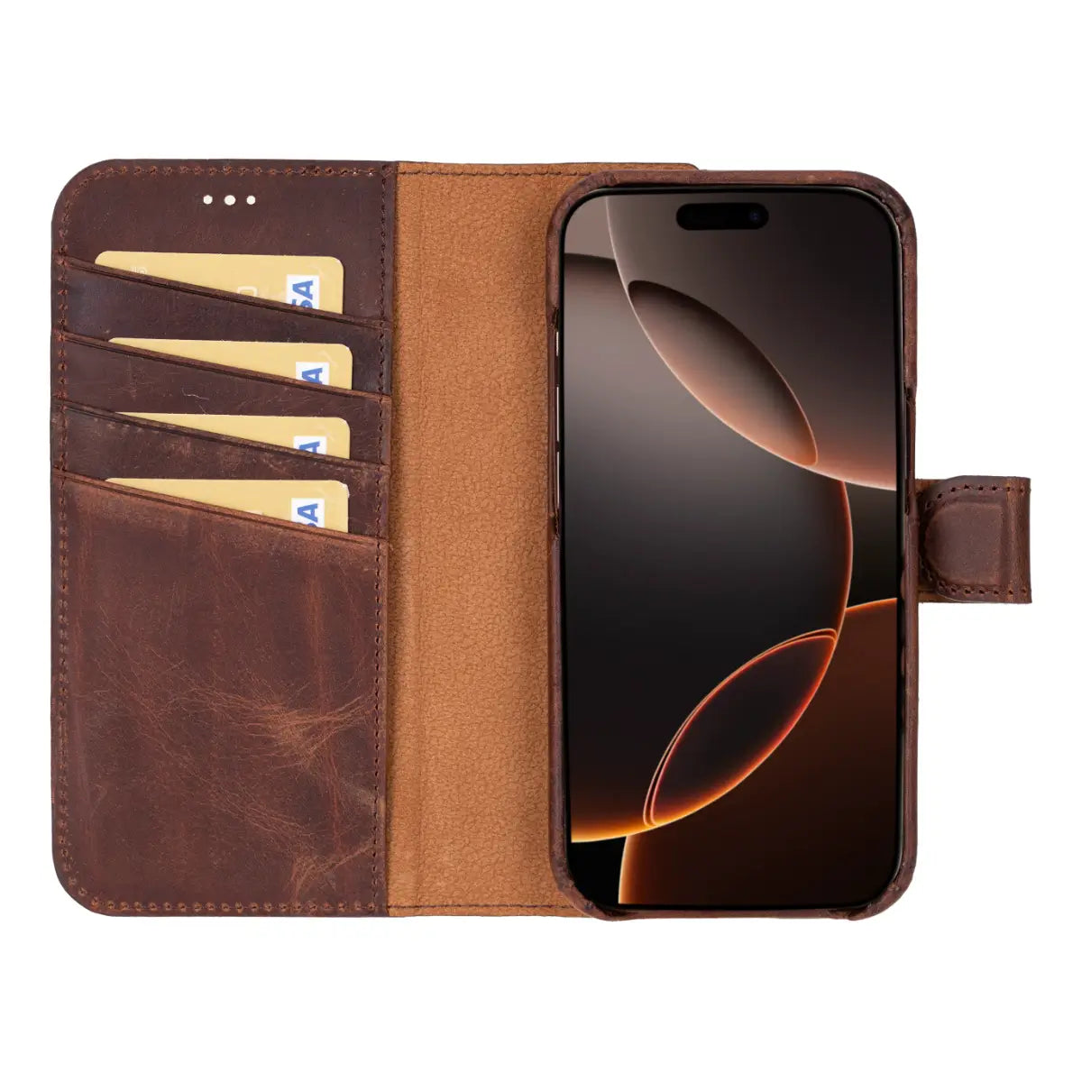 Distressed Brown Leather Prestige Wallet Case for iPhone 16 Pro