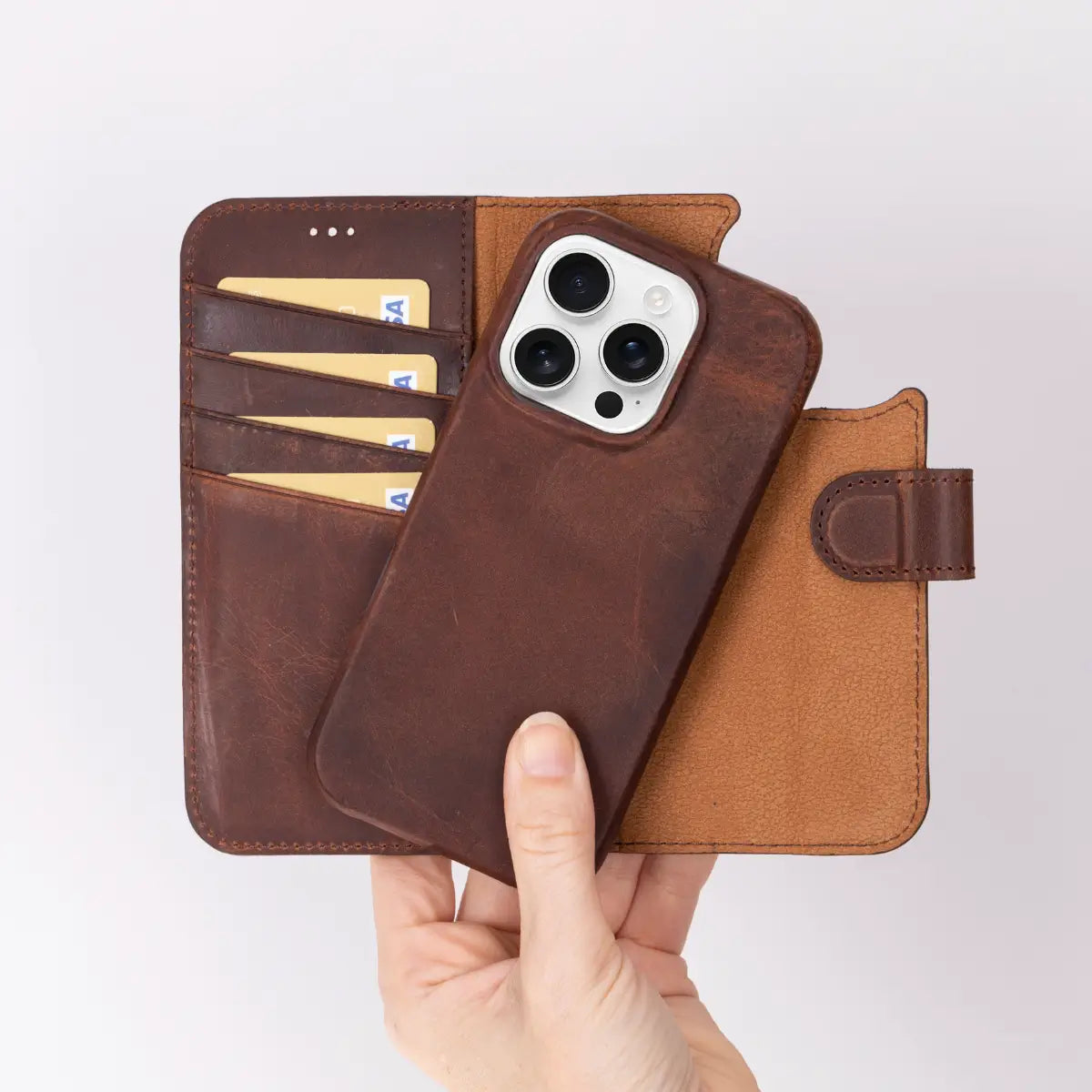 Distressed Brown Leather Prestige Wallet Case for iPhone 16 Pro
