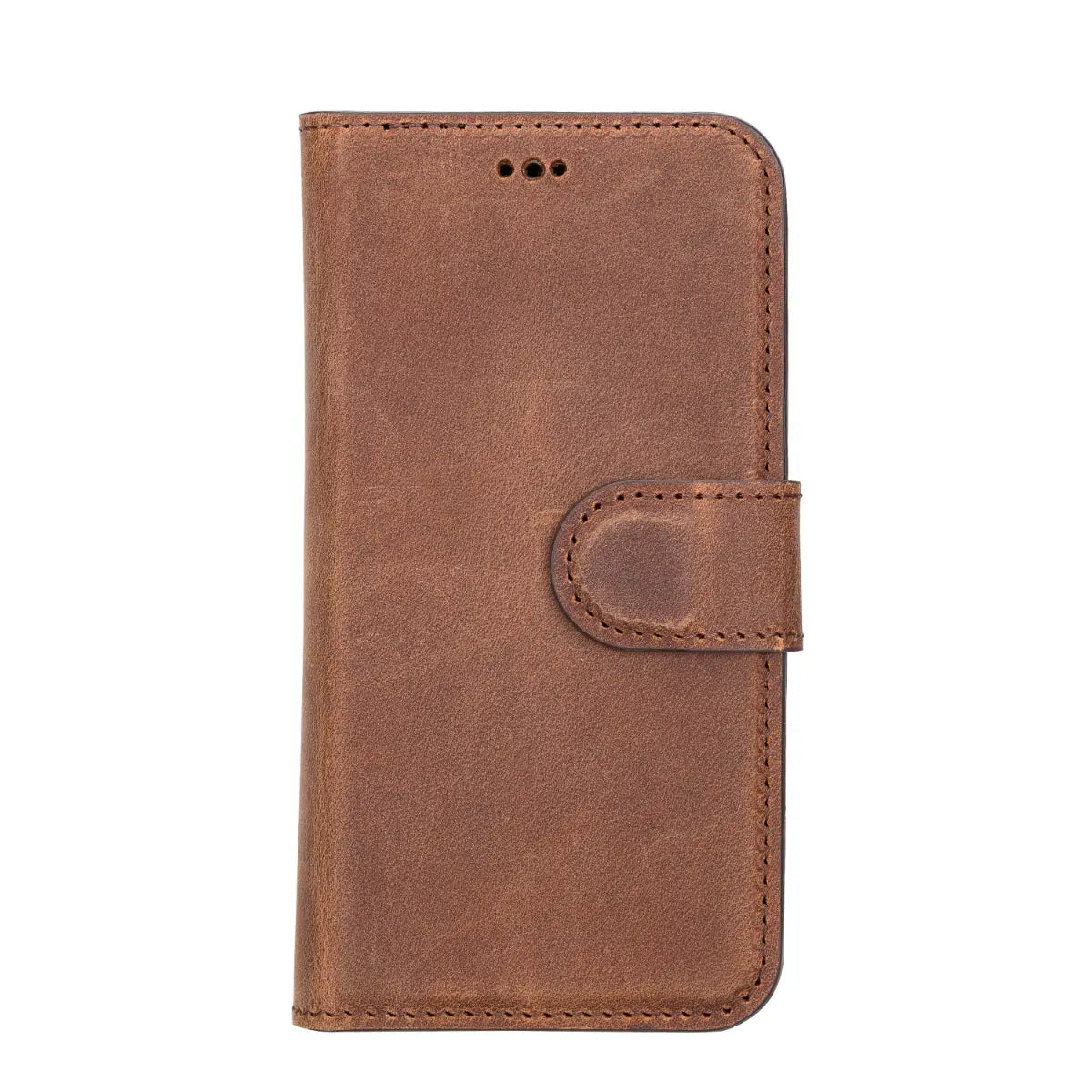Distressed Brown Leather Wallet Case for iPhone 13 Mini