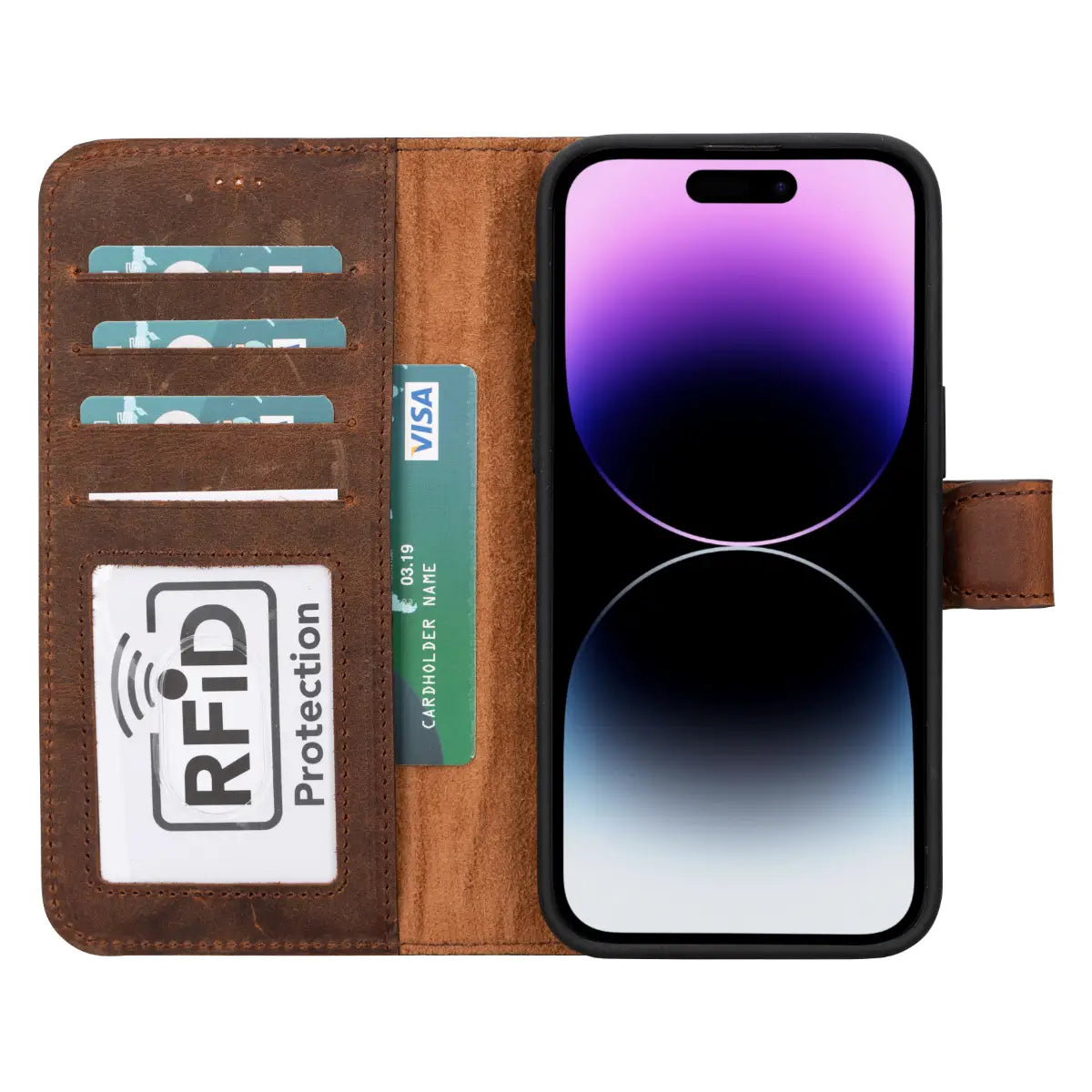 Distressed Brown Leather Wallet Case for iPhone 15 Pro Max