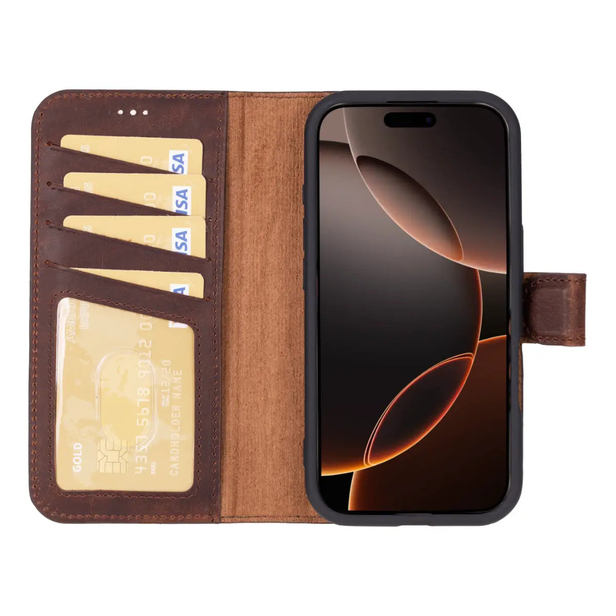 Distressed Brown Leather Wallet Case for iPhone 16 Pro