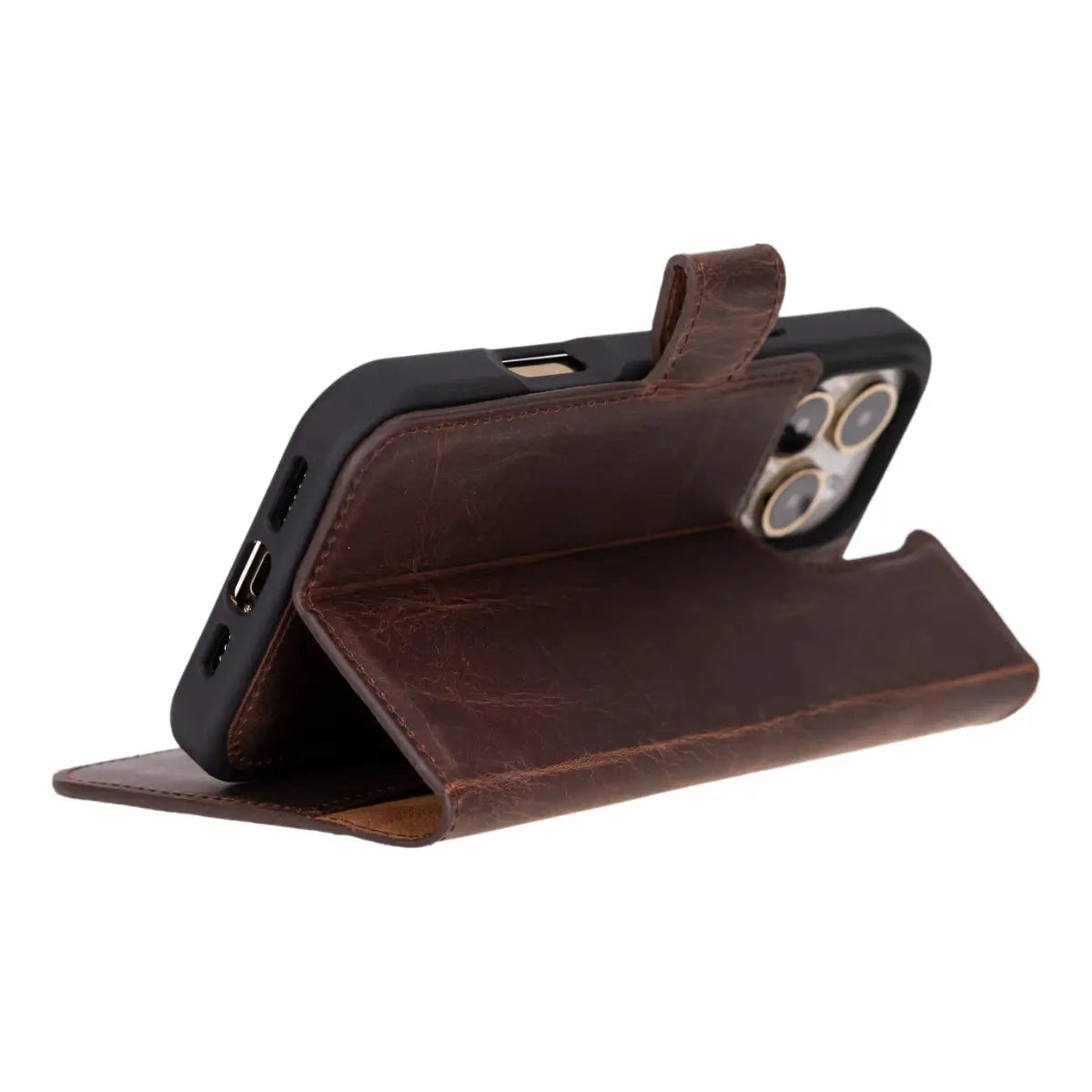 Distressed Brown Leather Wallet Case for iPhone 16 Pro