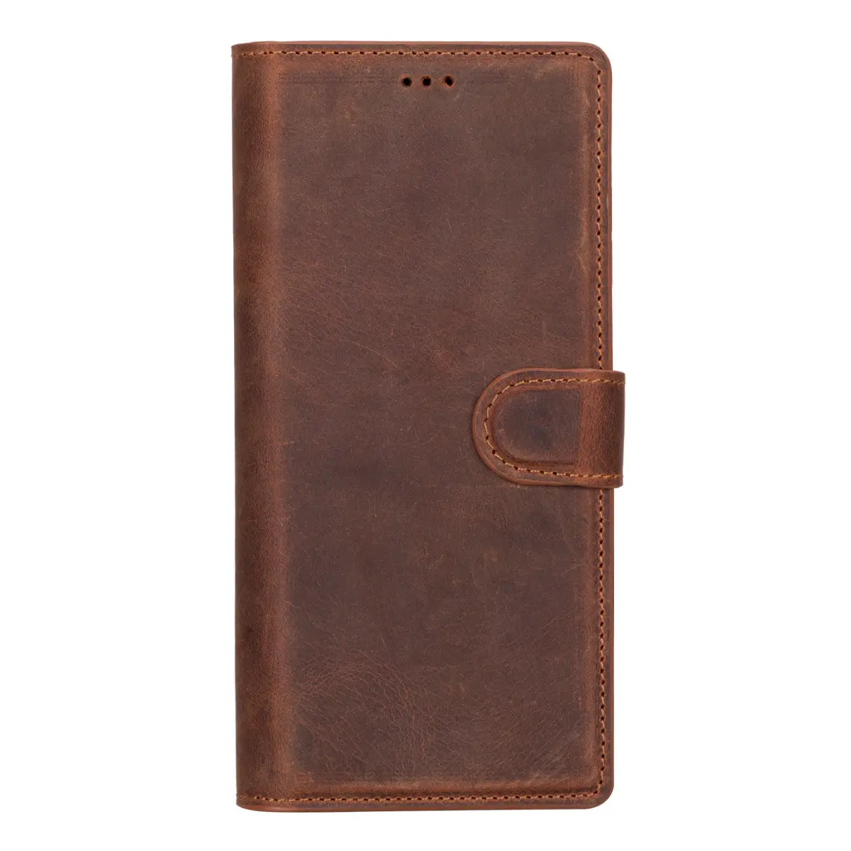 Distressed Brown Magnetic Leather Wallet Case for Galaxy S25 Ultra