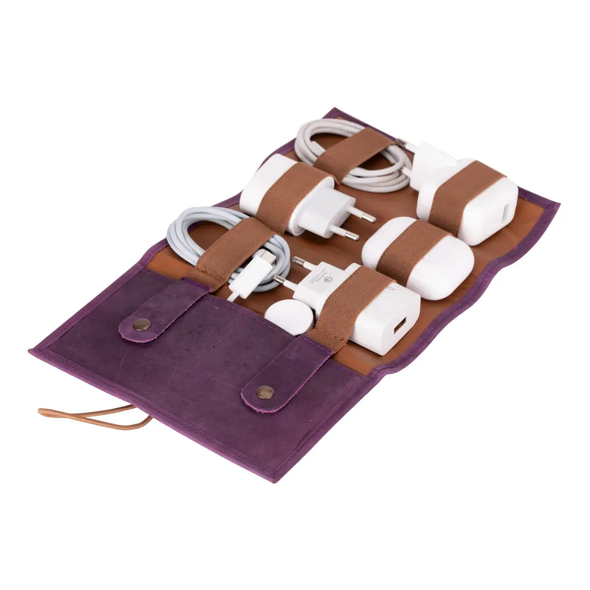 Distressed Purple Leather Cable Organizer