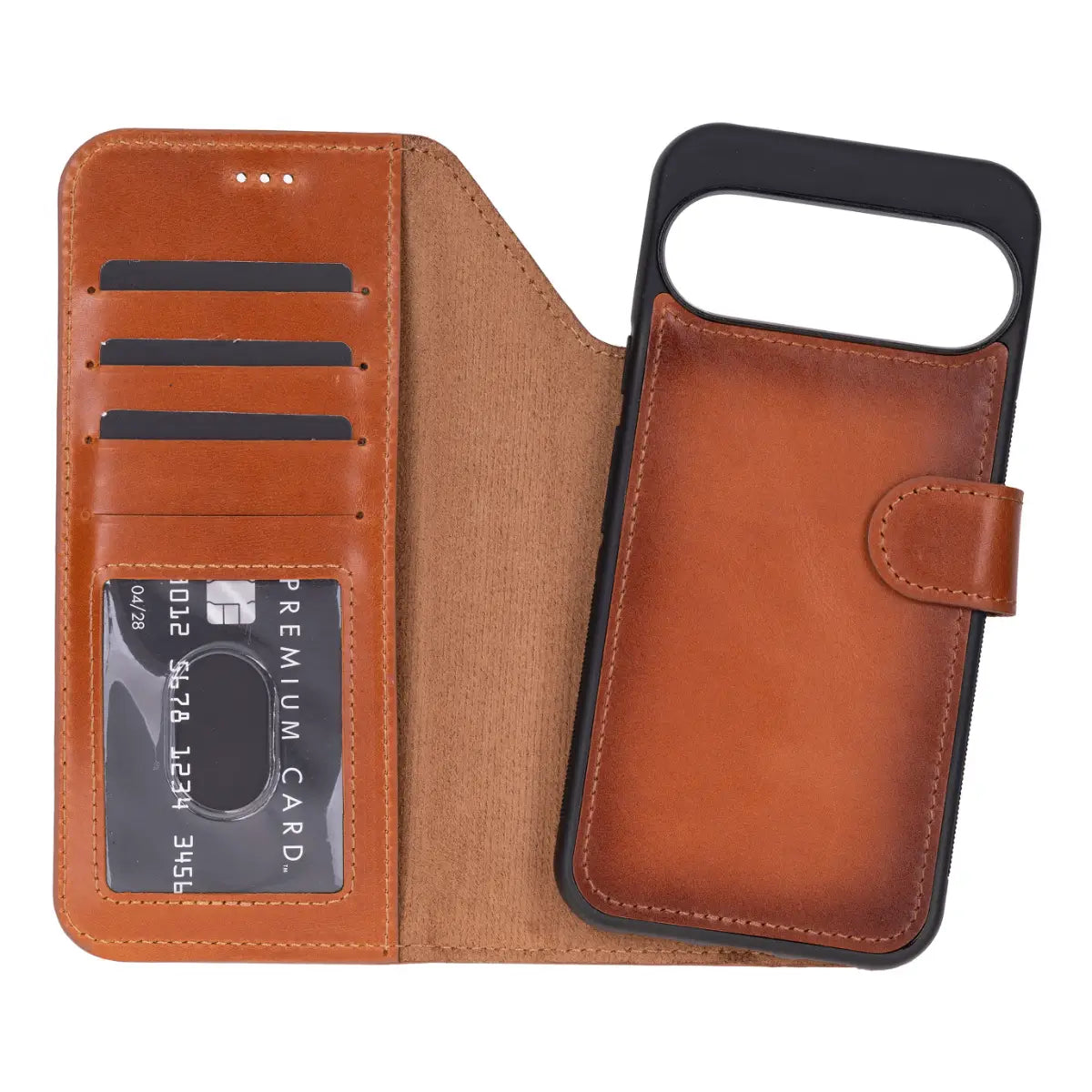 Leather Pixel 10 Detachable Wallet Case, Burnished Tan