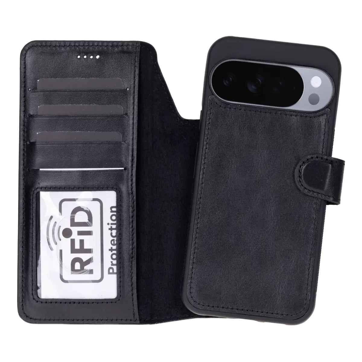 Leather Pixel 10 Pro Detachable Wallet Case, Black