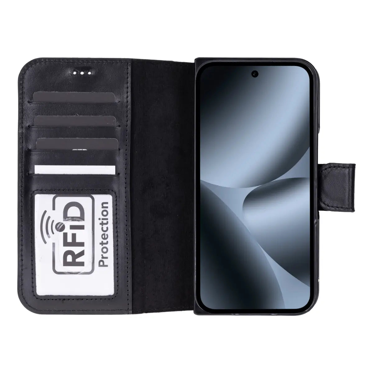 Leather Pixel 10 Pro Fold Folio Case, Black