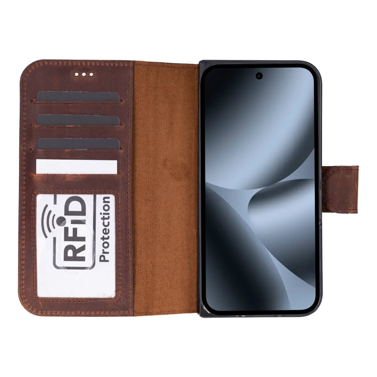 Leather Pixel 10 Pro Fold Folio Case, Distressed Brown