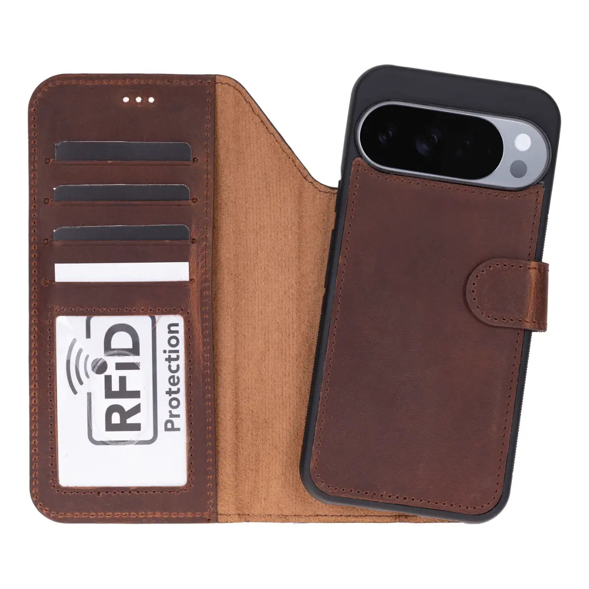 Leather Pixel 10 Pro XL Detachable Wallet Case, Distressed Brown