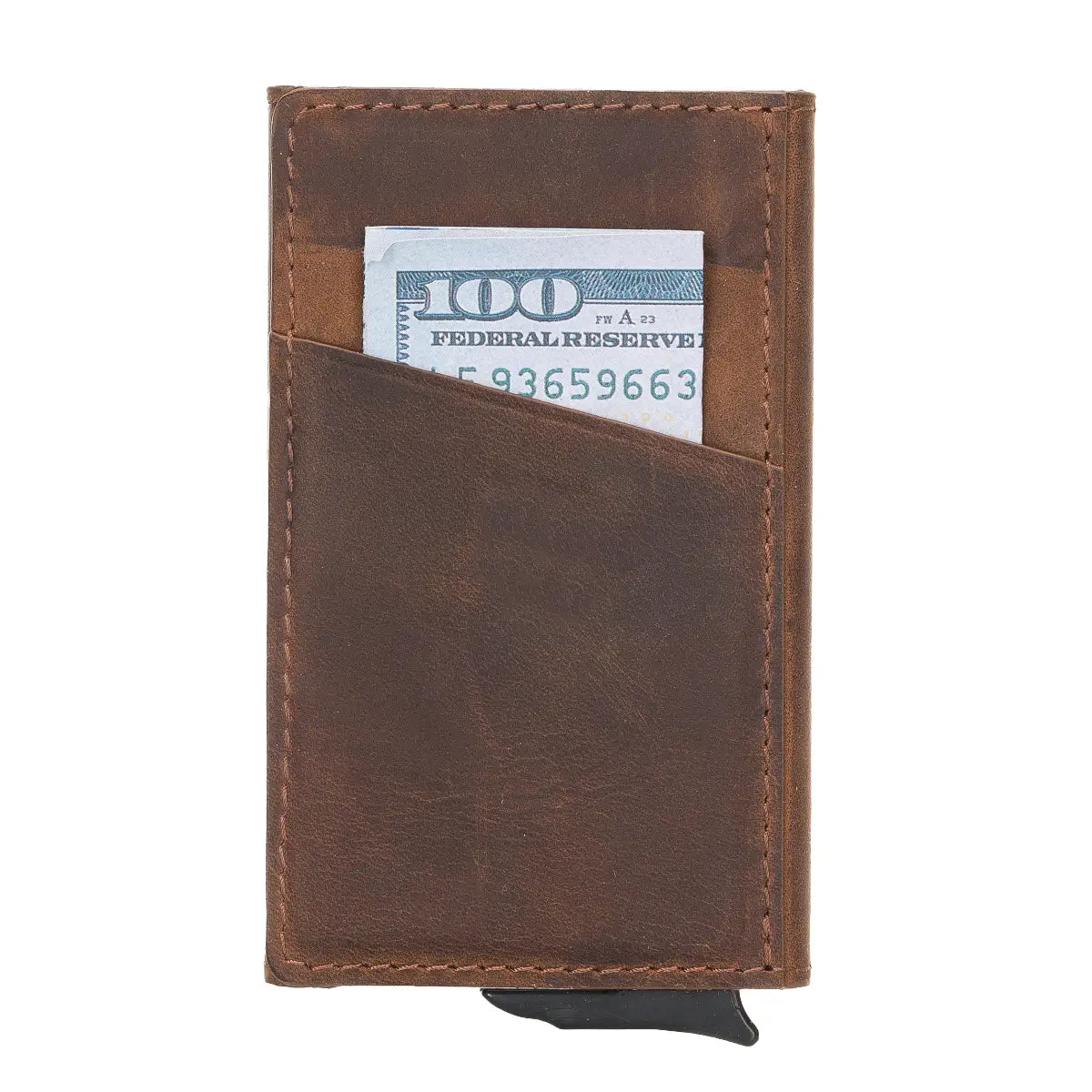 luxury leather card holder distressed brown