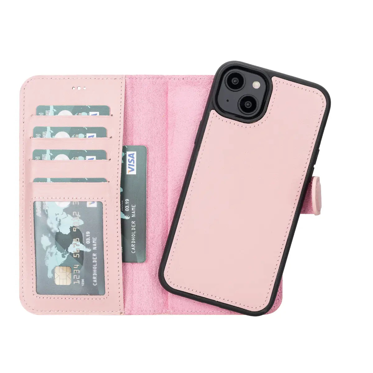 Pink Leather Wallet Case for iPhone 14 Plus